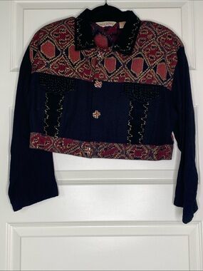 Vintage Paul Ropp Cropped Patterned Jacket in Black and Burgundy